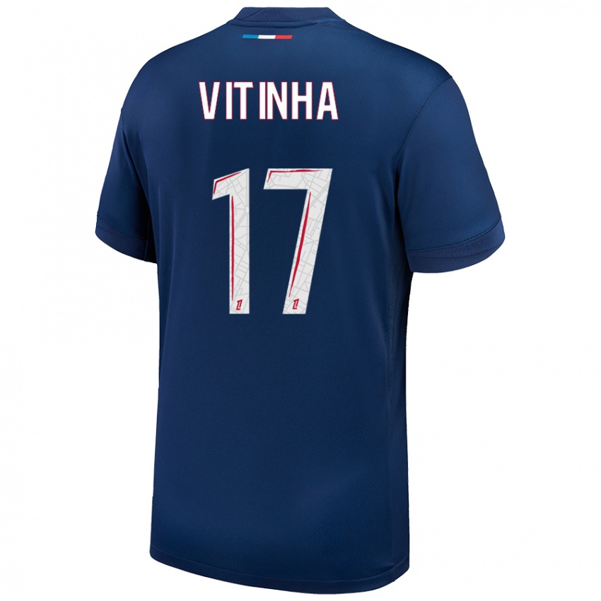 Kinder Vitinha #17 Marineblau Weiß Heimtrikot Trikot 2024/25 T-Shirt Österreich