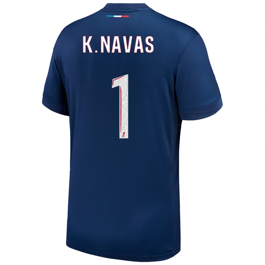 Kinder Keylor Navas #1 Marineblau Weiß Heimtrikot Trikot 2024/25 T-Shirt Österreich