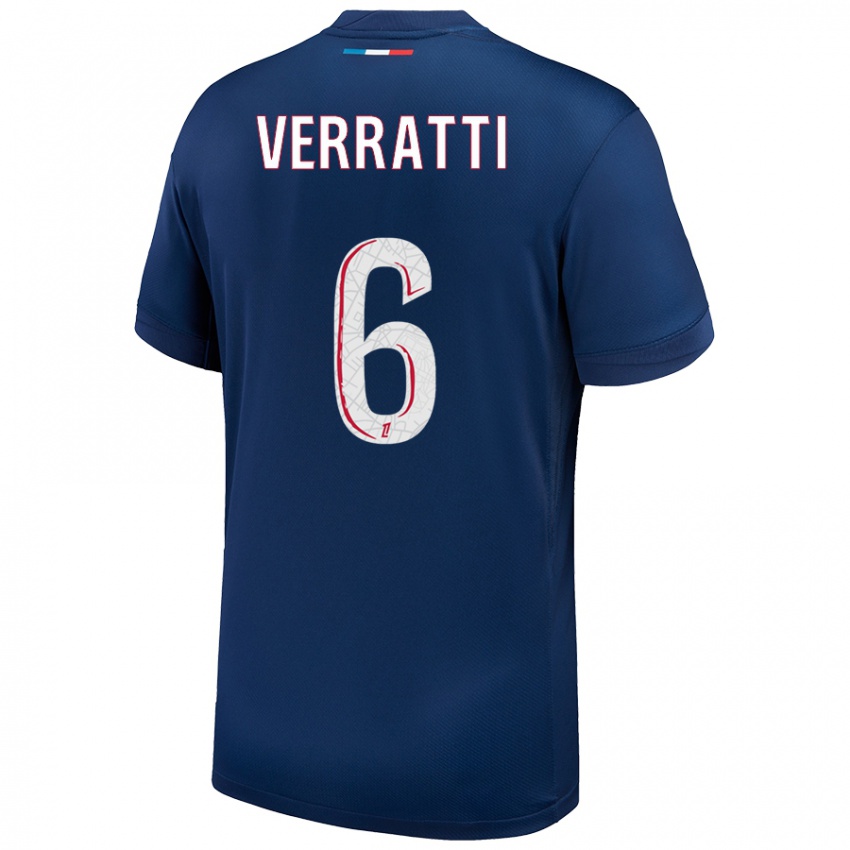 Kinder Marco Verratti #6 Marineblau Weiß Heimtrikot Trikot 2024/25 T-Shirt Österreich