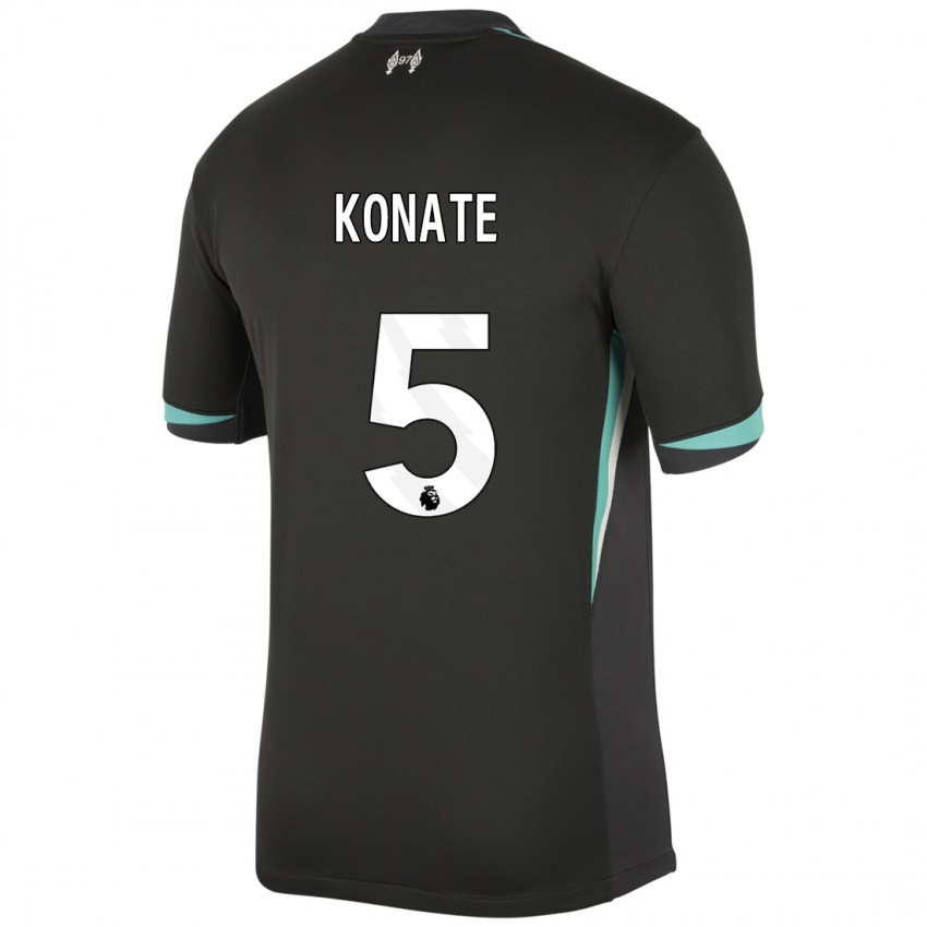 Kinder Ibrahima Konate #5 Schwarz Anthrazitweiß Auswärtstrikot Trikot 2024/25 T-Shirt Österreich