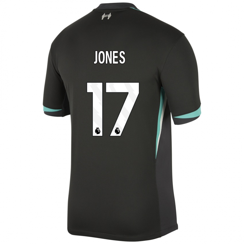 Kinder Curtis Jones #17 Schwarz Anthrazitweiß Auswärtstrikot Trikot 2024/25 T-Shirt Österreich