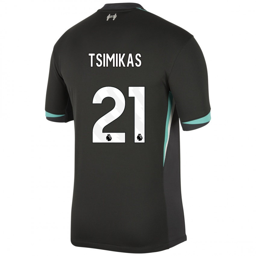 Kinder Konstantinos Tsimikas #21 Schwarz Anthrazitweiß Auswärtstrikot Trikot 2024/25 T-Shirt Österreich