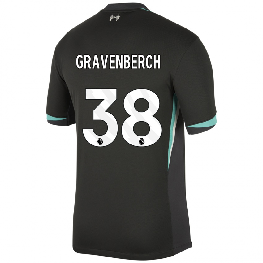 Kinder Ryan Gravenberch #38 Schwarz Anthrazitweiß Auswärtstrikot Trikot 2024/25 T-Shirt Österreich