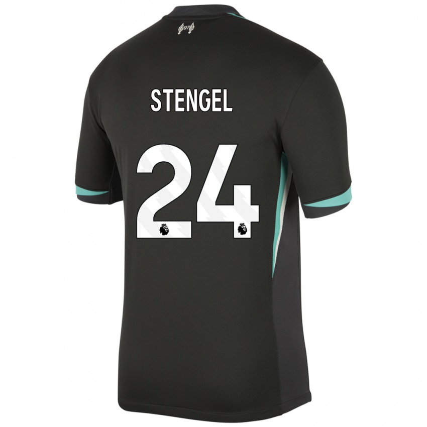 Kinder Katie Stengel #24 Schwarz Anthrazitweiß Auswärtstrikot Trikot 2024/25 T-Shirt Österreich