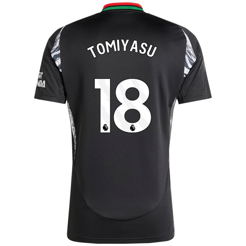 Kinder Takehiro Tomiyasu #18 Schwarz Auswärtstrikot Trikot 2024/25 T-Shirt Österreich