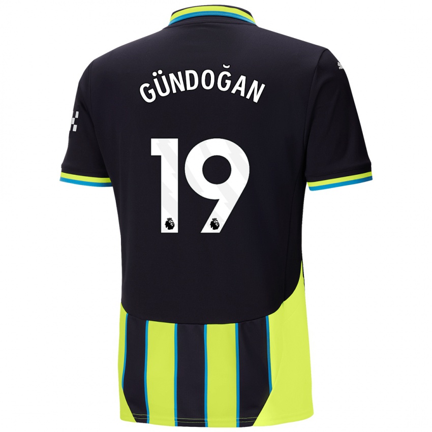 Kinder Ilkay Gundogan #19 Blaugelb Auswärtstrikot Trikot 2024/25 T-Shirt Österreich