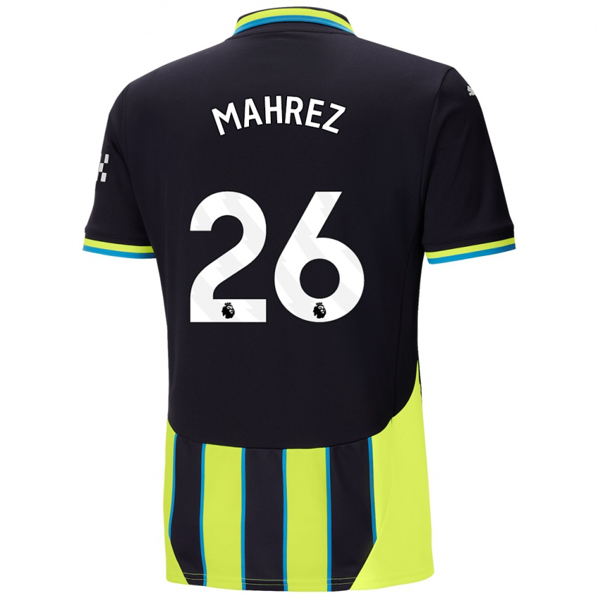 Kinder Riyad Mahrez #26 Blaugelb Auswärtstrikot Trikot 2024/25 T-Shirt Österreich