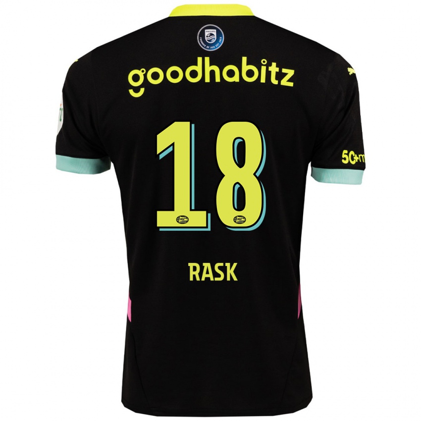 Kinder Caroline Rask #18 Schwarz Gelb Auswärtstrikot Trikot 2024/25 T-Shirt Österreich