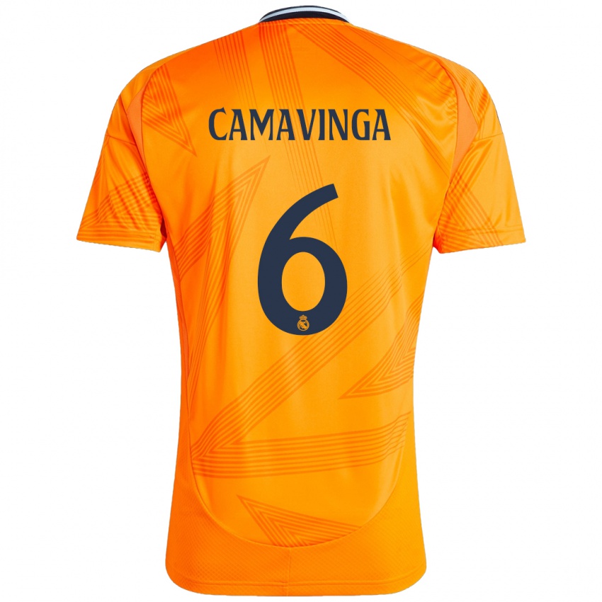 Kinder Eduardo Camavinga #6 Orange Auswärtstrikot Trikot 2024/25 T-Shirt Österreich