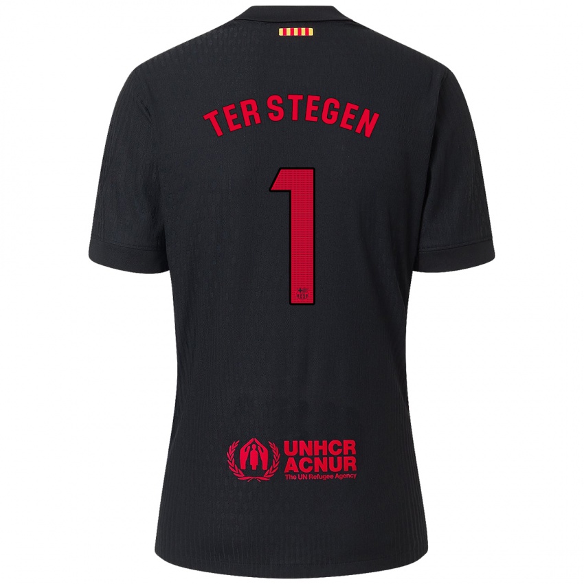 Kinder Marc-Andre Ter Stegen #1 Schwarz Rot Auswärtstrikot Trikot 2024/25 T-Shirt Österreich