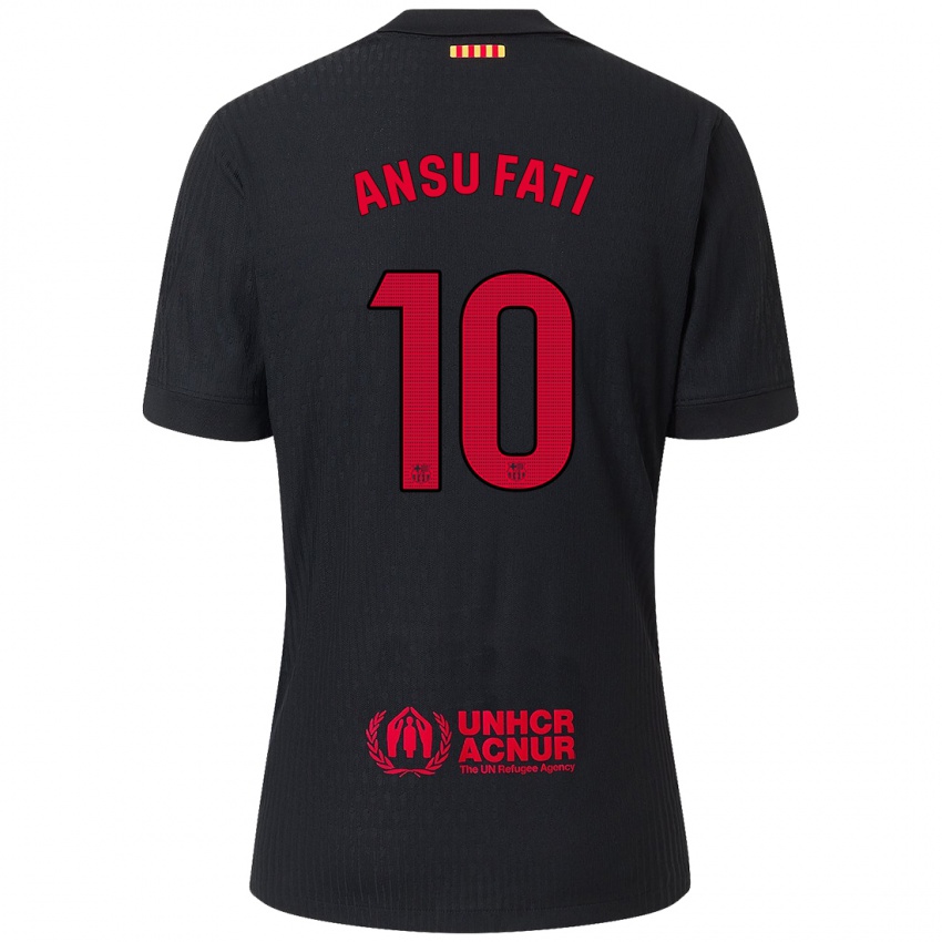 Kinder Ansu Fati #10 Schwarz Rot Auswärtstrikot Trikot 2024/25 T-Shirt Österreich