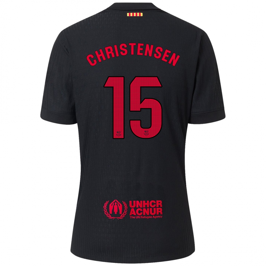 Kinder Andreas Christensen #15 Schwarz Rot Auswärtstrikot Trikot 2024/25 T-Shirt Österreich