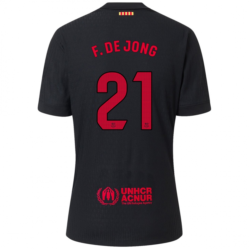 Kinder Frenkie De Jong #21 Schwarz Rot Auswärtstrikot Trikot 2024/25 T-Shirt Österreich