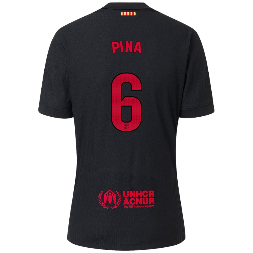 Kinder Claudia Pina #6 Schwarz Rot Auswärtstrikot Trikot 2024/25 T-Shirt Österreich