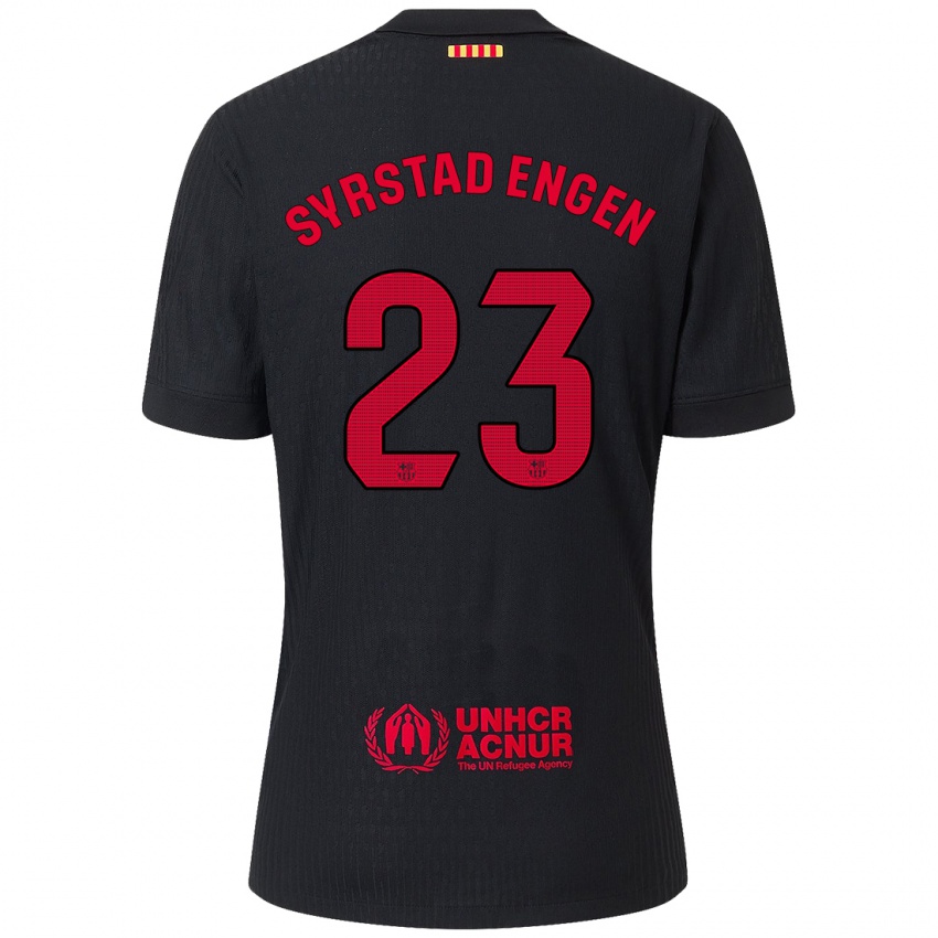 Kinder Ingrid Syrstad Engen #23 Schwarz Rot Auswärtstrikot Trikot 2024/25 T-Shirt Österreich