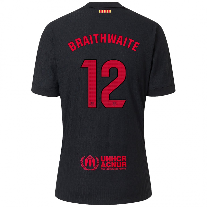 Kinder Martin Braithwaite #12 Schwarz Rot Auswärtstrikot Trikot 2024/25 T-Shirt Österreich