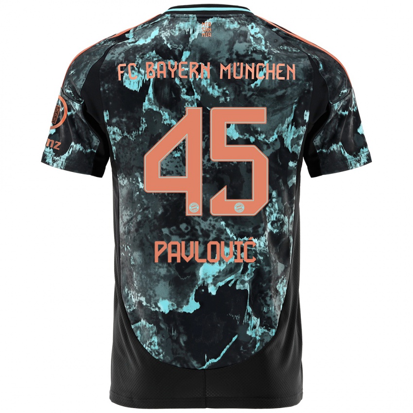 Kinder Aleksandar Pavlovic #45 Schwarz Auswärtstrikot Trikot 2024/25 T-Shirt Österreich