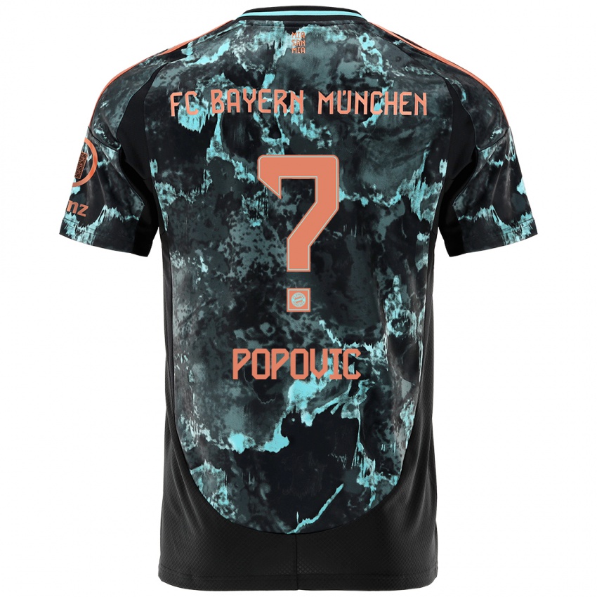 Kinder Marko Popovic #0 Schwarz Auswärtstrikot Trikot 2024/25 T-Shirt Österreich