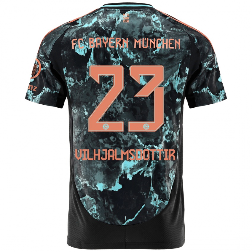 Kinder Karolina Lea Vilhjalmsdottir #23 Schwarz Auswärtstrikot Trikot 2024/25 T-Shirt Österreich