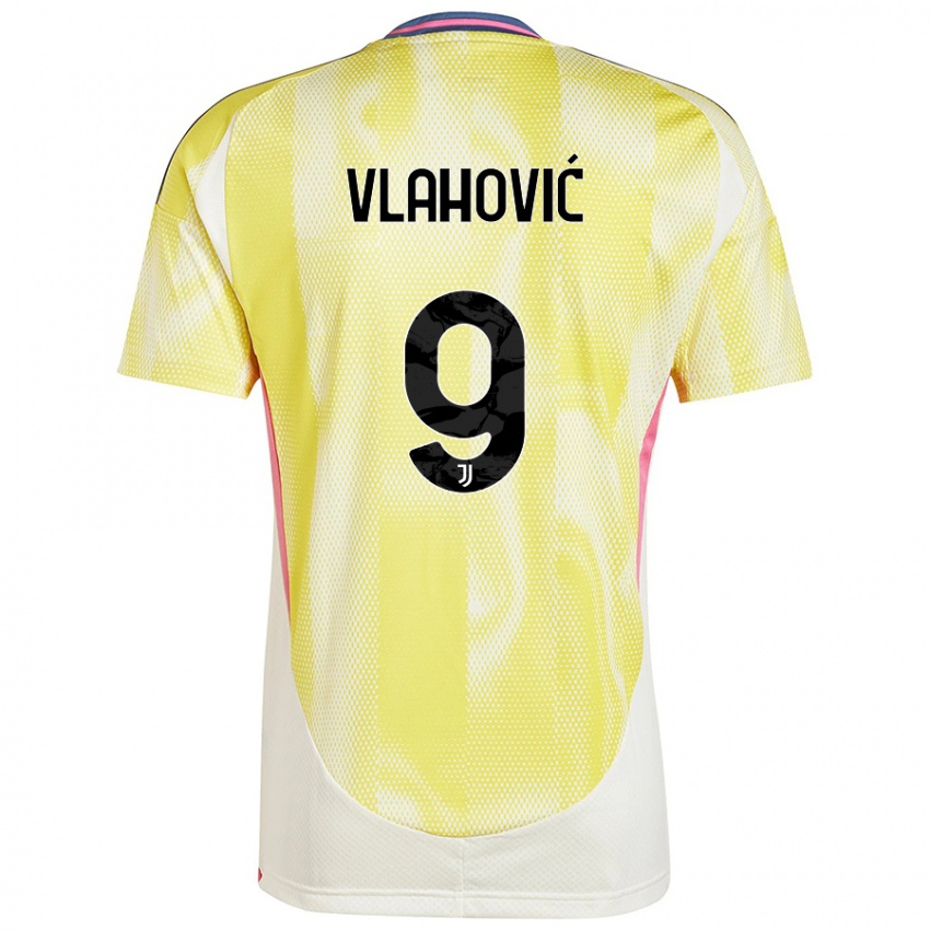 Kinder Dusan Vlahovic #9 Solargelb Auswärtstrikot Trikot 2024/25 T-Shirt Österreich