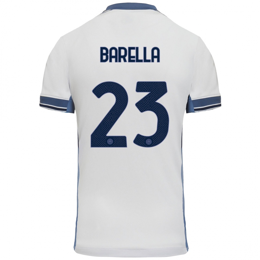 Kinder Nicolo Barella #23 Weißgrau Auswärtstrikot Trikot 2024/25 T-Shirt Österreich