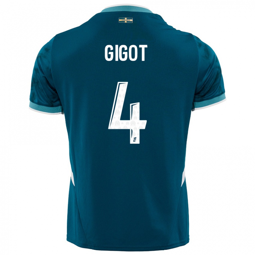 Kinder Samuel Gigot #4 Türkisblau Auswärtstrikot Trikot 2024/25 T-Shirt Österreich