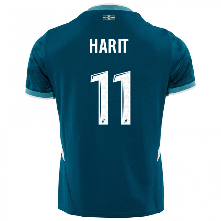 Kinder Amine Harit #11 Türkisblau Auswärtstrikot Trikot 2024/25 T-Shirt Österreich