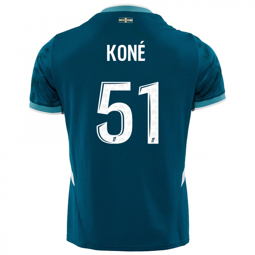 Kinder Ismaël Koné #51 Türkisblau Auswärtstrikot Trikot 2024/25 T-Shirt Österreich