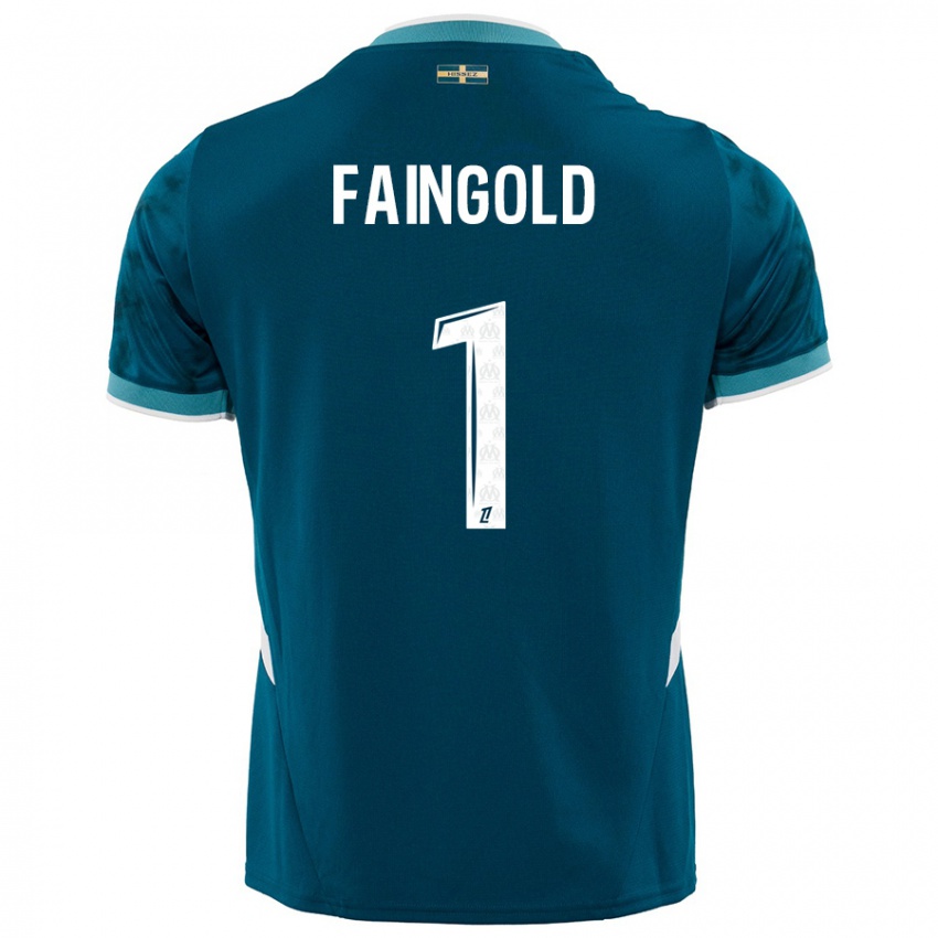 Kinder Abbie Faingold #1 Türkisblau Auswärtstrikot Trikot 2024/25 T-Shirt Österreich