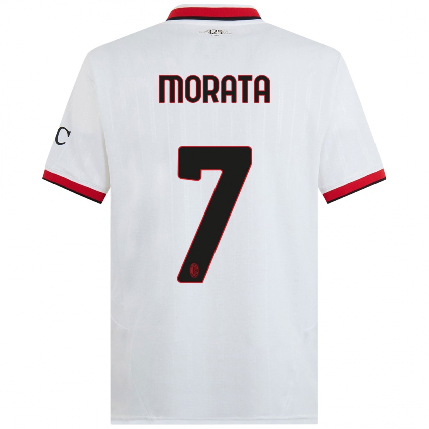 Kinder Alvaro Morata #7 Weiß Schwarz Rot Auswärtstrikot Trikot 2024/25 T-Shirt Österreich