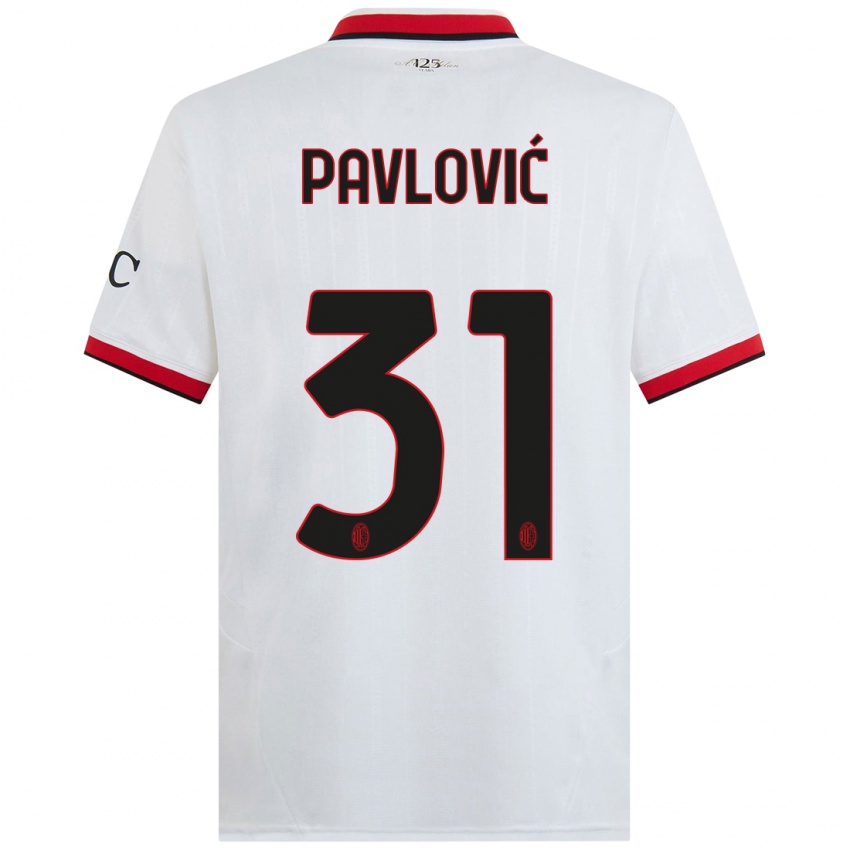 Kinder Strahinja Pavlović #31 Weiß Schwarz Rot Auswärtstrikot Trikot 2024/25 T-Shirt Österreich