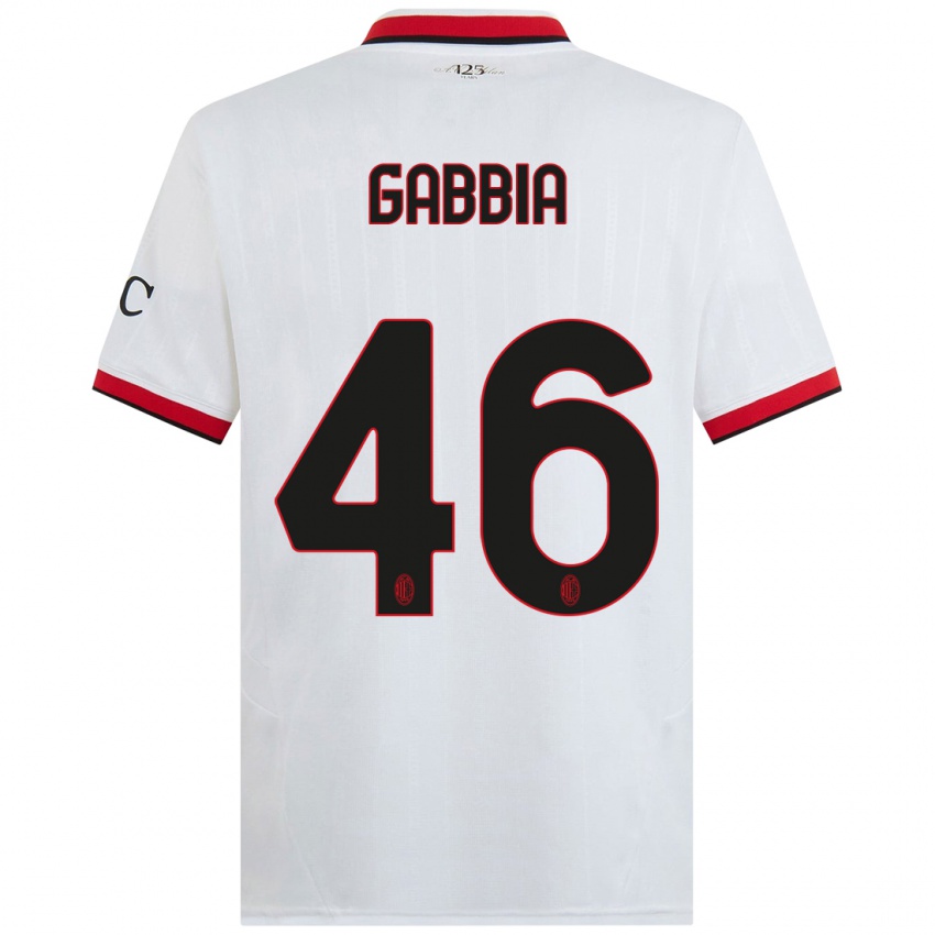 Kinder Matteo Gabbia #46 Weiß Schwarz Rot Auswärtstrikot Trikot 2024/25 T-Shirt Österreich