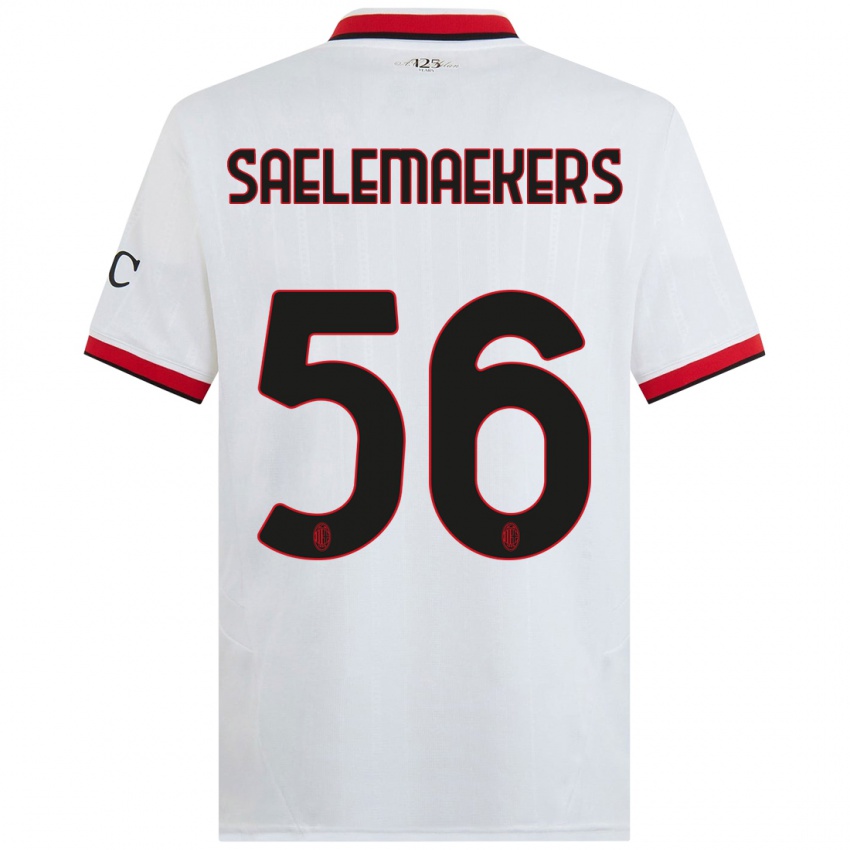 Kinder Alexis Saelemaekers #56 Weiß Schwarz Rot Auswärtstrikot Trikot 2024/25 T-Shirt Österreich