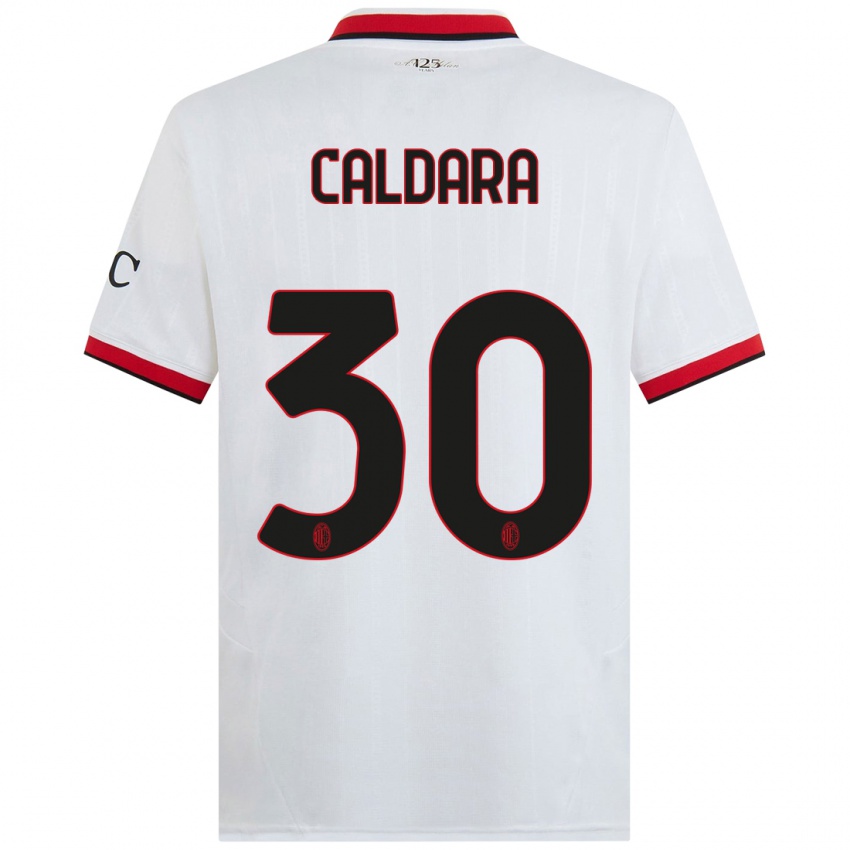 Kinder Mattia Caldara #30 Weiß Schwarz Rot Auswärtstrikot Trikot 2024/25 T-Shirt Österreich