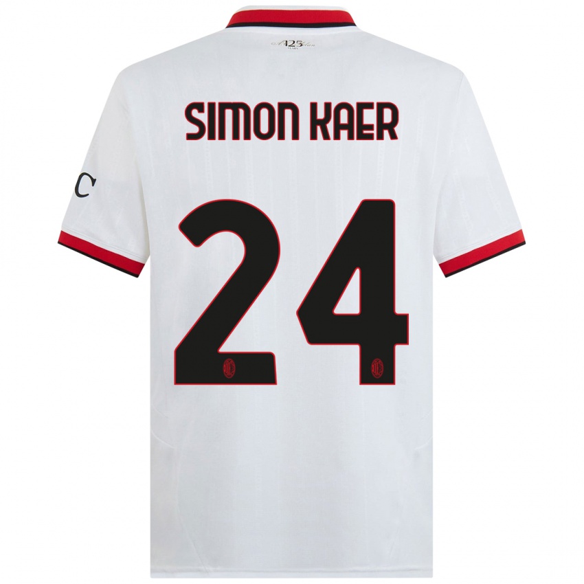 Kinder Simon Kaer #24 Weiß Schwarz Rot Auswärtstrikot Trikot 2024/25 T-Shirt Österreich