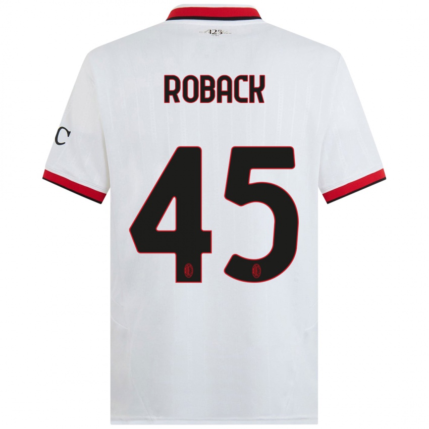 Kinder Emil Roback #45 Weiß Schwarz Rot Auswärtstrikot Trikot 2024/25 T-Shirt Österreich