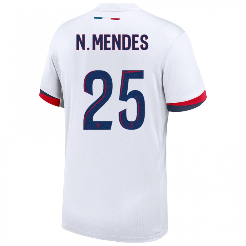 Kinder Nuno Mendes #25 Weiß Blau Rot Auswärtstrikot Trikot 2024/25 T-Shirt Österreich