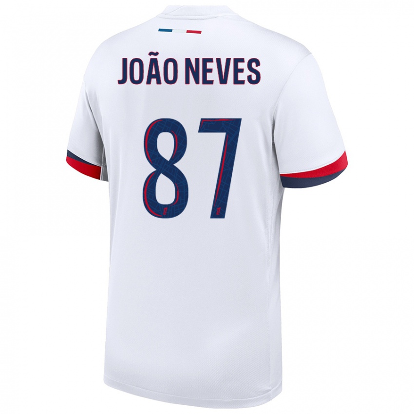 Kinder João Neves #87 Weiß Blau Rot Auswärtstrikot Trikot 2024/25 T-Shirt Österreich