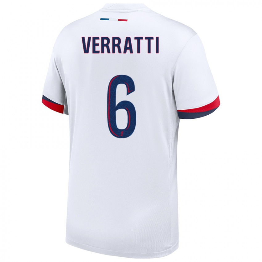 Kinder Marco Verratti #6 Weiß Blau Rot Auswärtstrikot Trikot 2024/25 T-Shirt Österreich