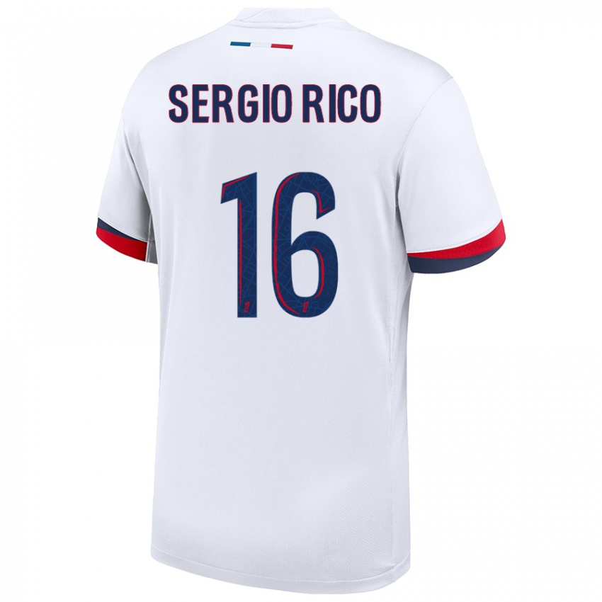 Kinder Sergio Rico #16 Weiß Blau Rot Auswärtstrikot Trikot 2024/25 T-Shirt Österreich