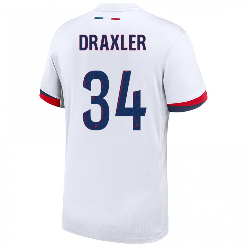 Kinder Julian Draxler #34 Weiß Blau Rot Auswärtstrikot Trikot 2024/25 T-Shirt Österreich