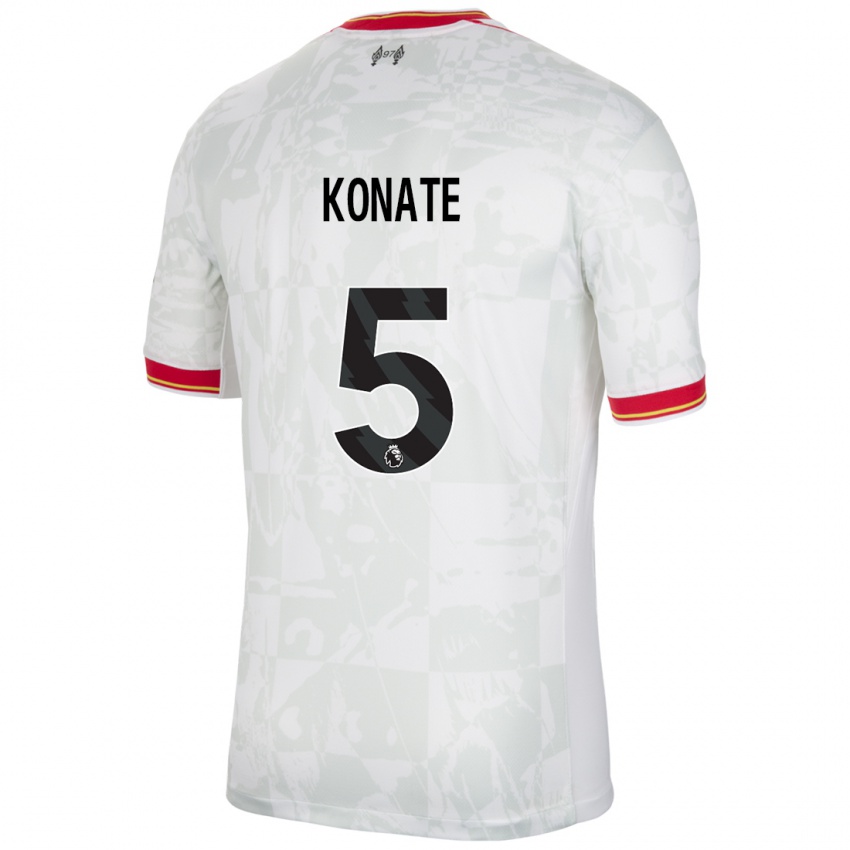 Kinder Ibrahima Konate #5 Weiß Rot Schwarz Ausweichtrikot Trikot 2024/25 T-Shirt Österreich