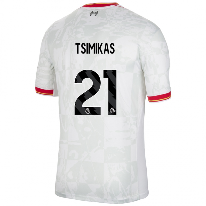 Kinder Konstantinos Tsimikas #21 Weiß Rot Schwarz Ausweichtrikot Trikot 2024/25 T-Shirt Österreich