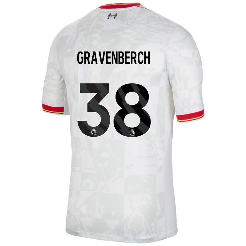 Kinder Ryan Gravenberch #38 Weiß Rot Schwarz Ausweichtrikot Trikot 2024/25 T-Shirt Österreich