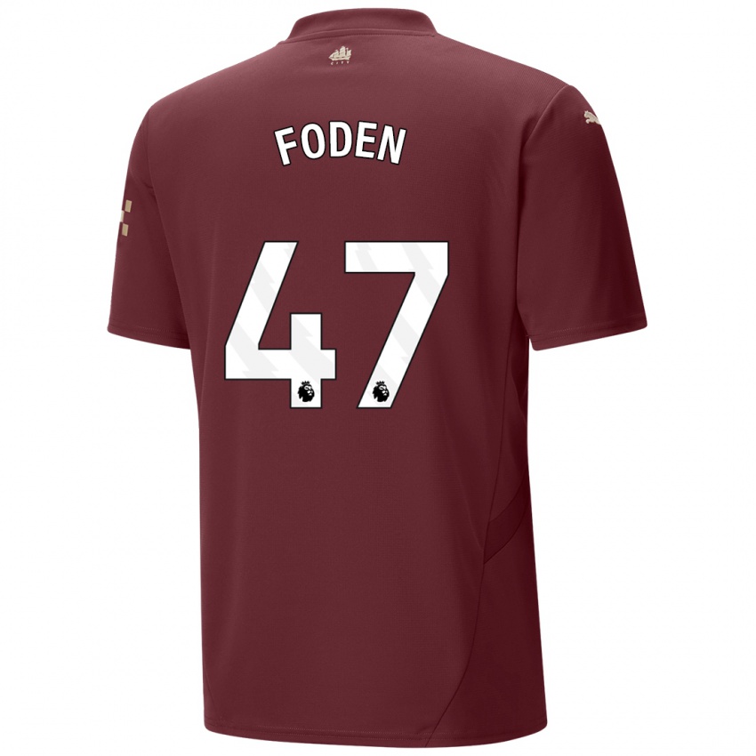 Kinder Phil Foden #47 Kastanienbraun Ausweichtrikot Trikot 2024/25 T-Shirt Österreich