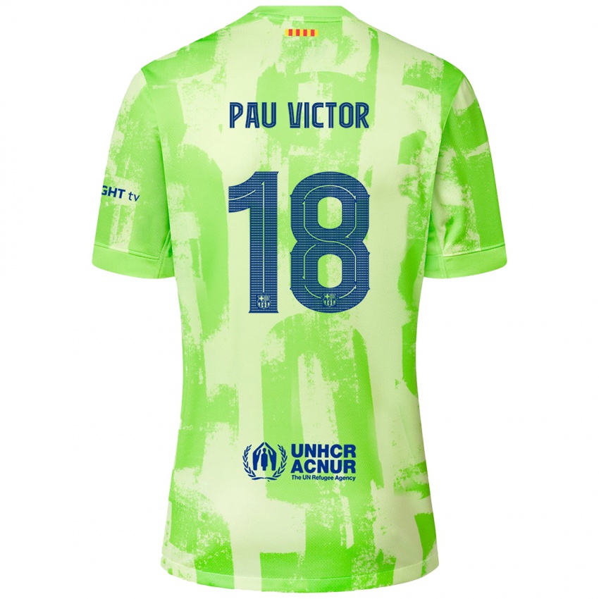 Kinder Pau Víctor #18 Limettengrün Ausweichtrikot Trikot 2024/25 T-Shirt Österreich