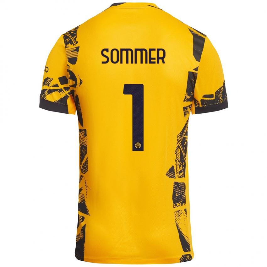 Kinder Yann Sommer #1 Gold Schwarz Ausweichtrikot Trikot 2024/25 T-Shirt Österreich