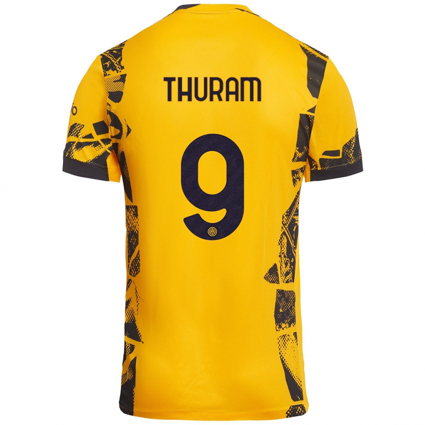 Kinder Marcus Thuram #9 Gold Schwarz Ausweichtrikot Trikot 2024/25 T-Shirt Österreich