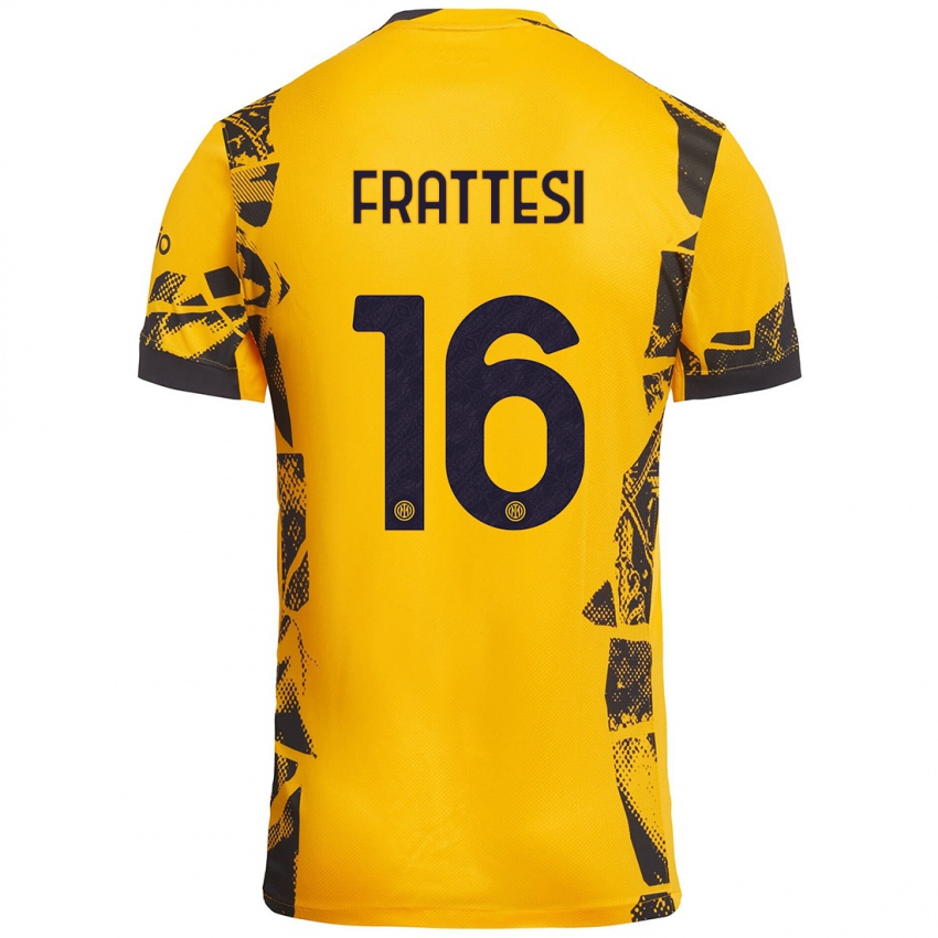 Kinder Davide Frattesi #16 Gold Schwarz Ausweichtrikot Trikot 2024/25 T-Shirt Österreich