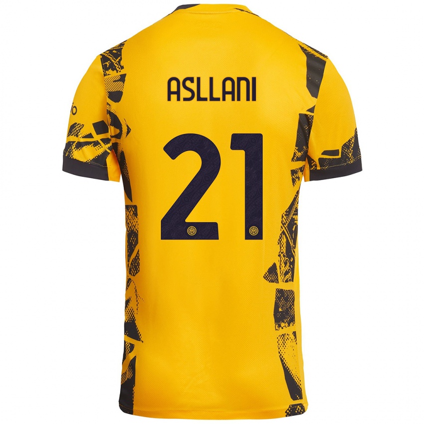 Kinder Kristjan Asllani #21 Gold Schwarz Ausweichtrikot Trikot 2024/25 T-Shirt Österreich